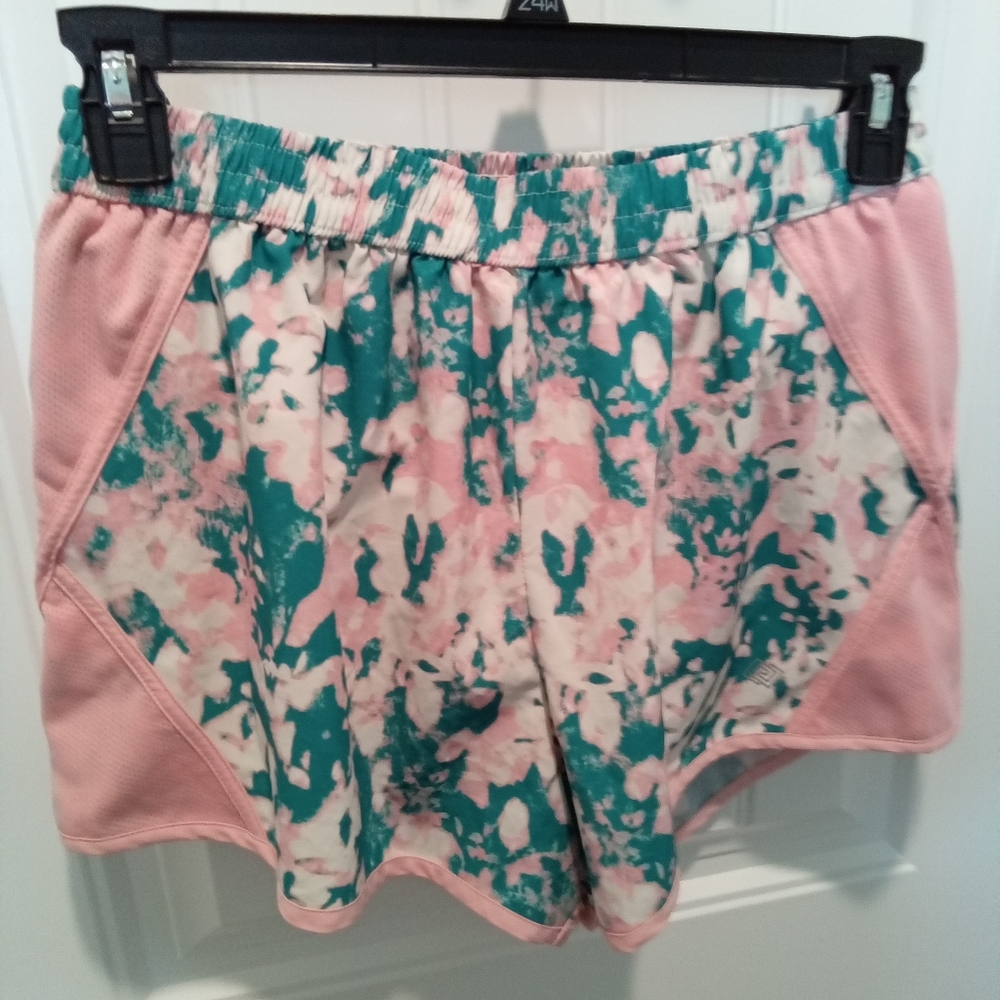 Zelos Athlectic Size M. Pink and Green Floral Women's Running Shorts